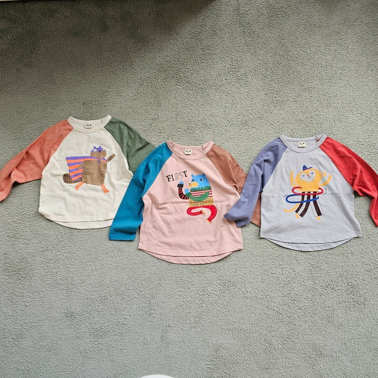 韓國 1st Blue-秋款童趣動物撞色上衣-多種配色