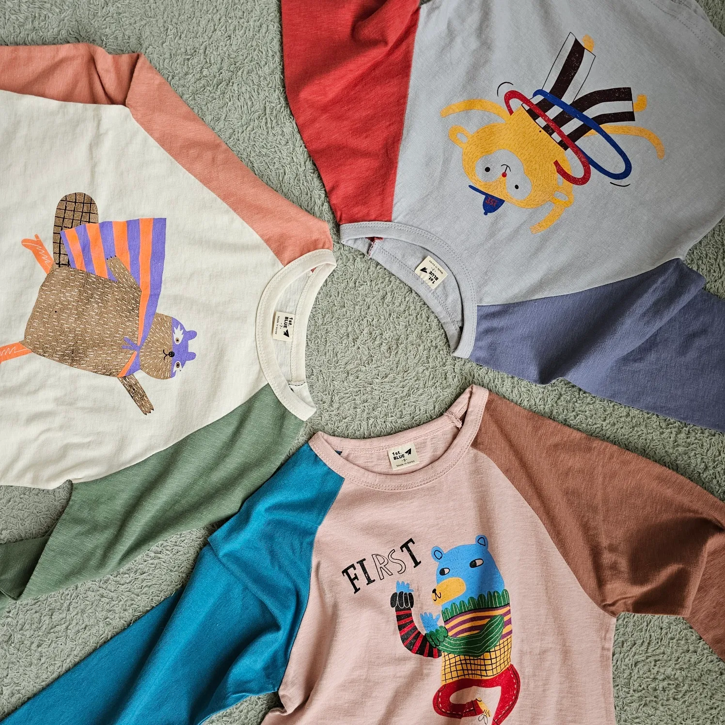 韓國 1st Blue-秋款童趣動物撞色上衣-三款