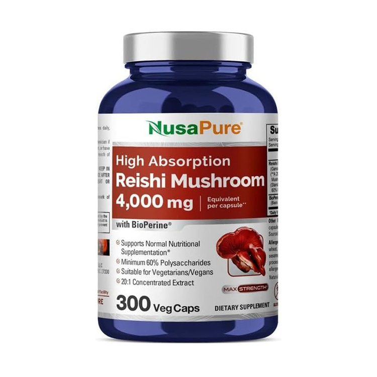 Nusapure Reishi Mushroom Extract 4000 mg with Bioperine ,300 Veggie Caps