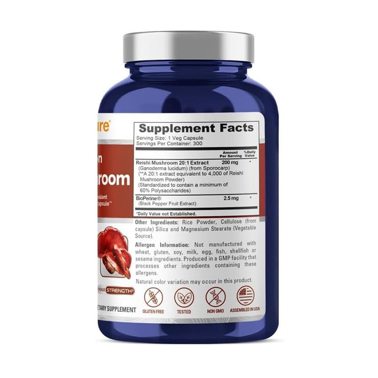 Nusapure Reishi Mushroom Extract 4000 mg with Bioperine ,300 Veggie Caps