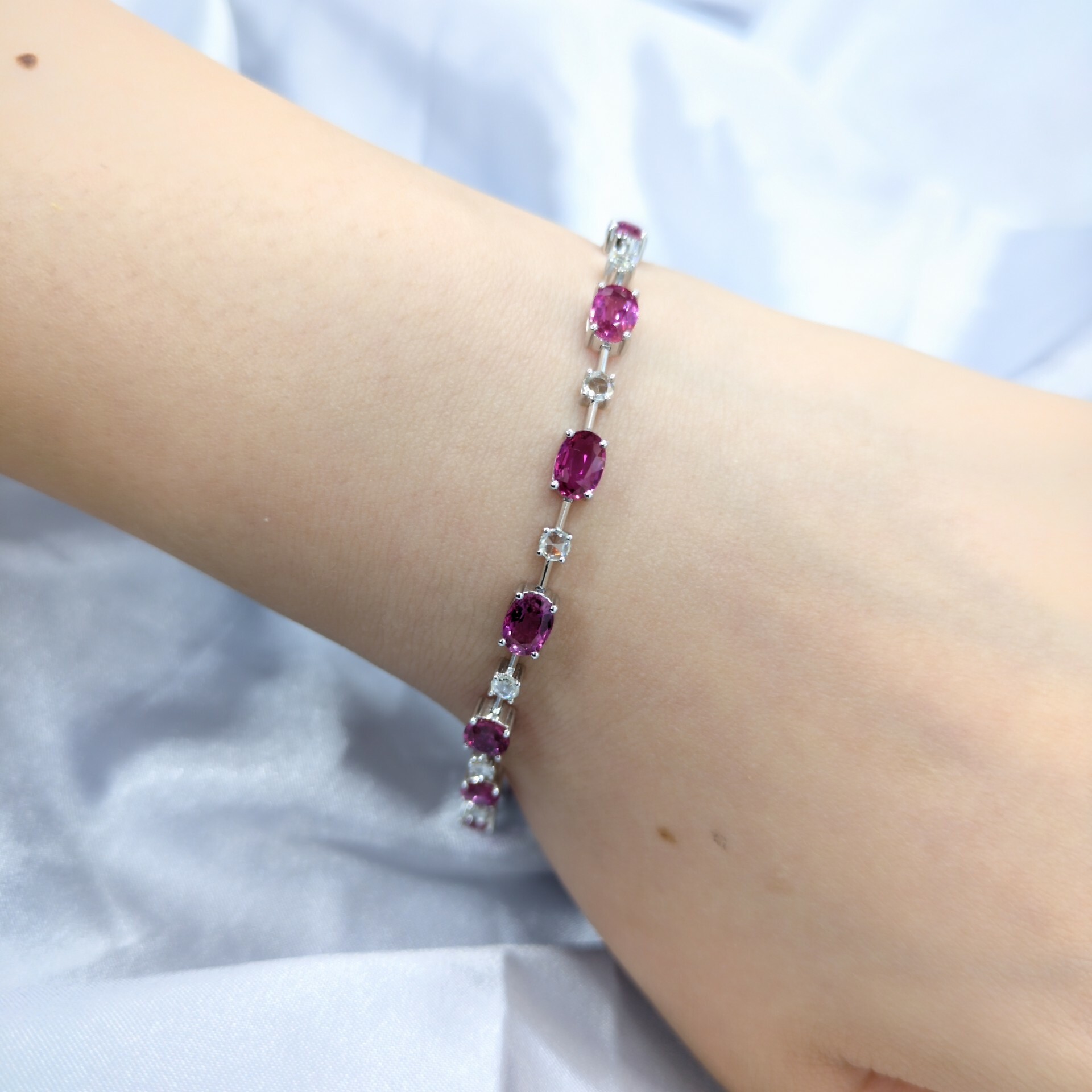 18K White Gold 5.89ct Ruby and Diamond Bracelet