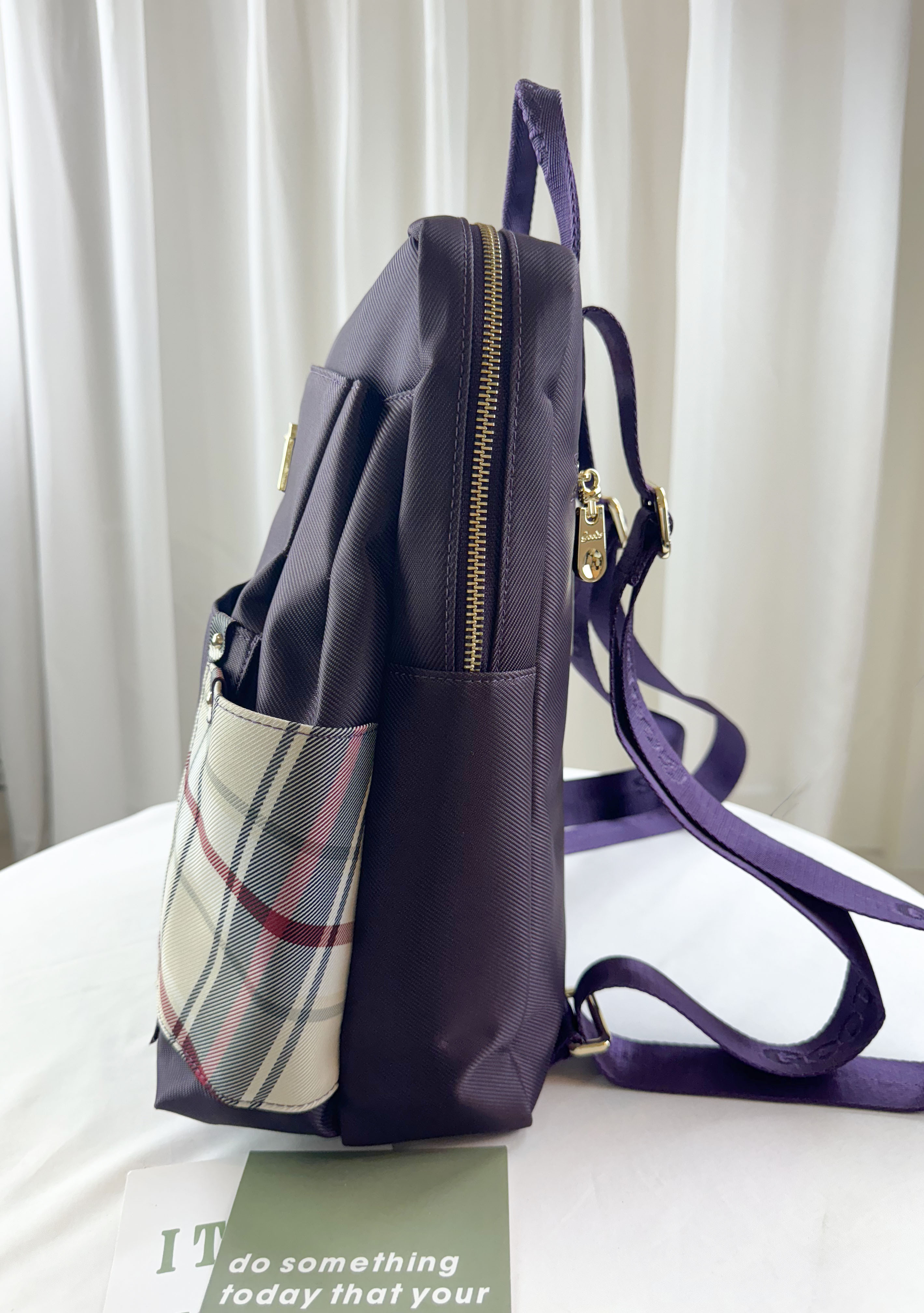 GOODS  紫格紋拼色防潑水後背包   #2547