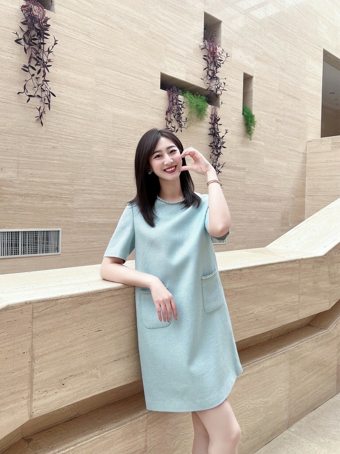 皮穿鏈薄毛尼短袖洋裝