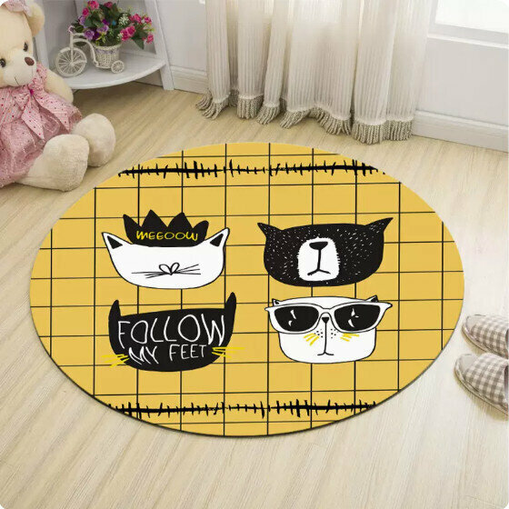 Popular high-end light luxury carpet (120x120cm round) (ZM24-3 round yellow bottom cat head)