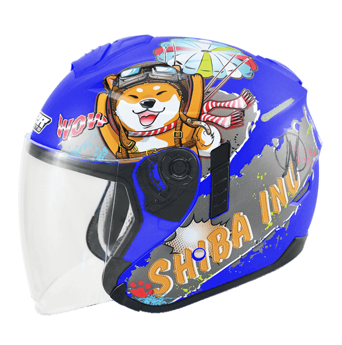 M2R FR-1 #12 柴犬 消光藍 彩繪 3/4罩 內墨片款式