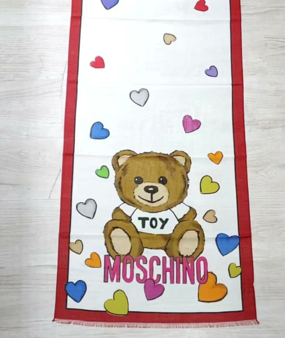 FMC07944 MOSCHINO Toy Bear Print Scarf Red #03322M3070 (E)