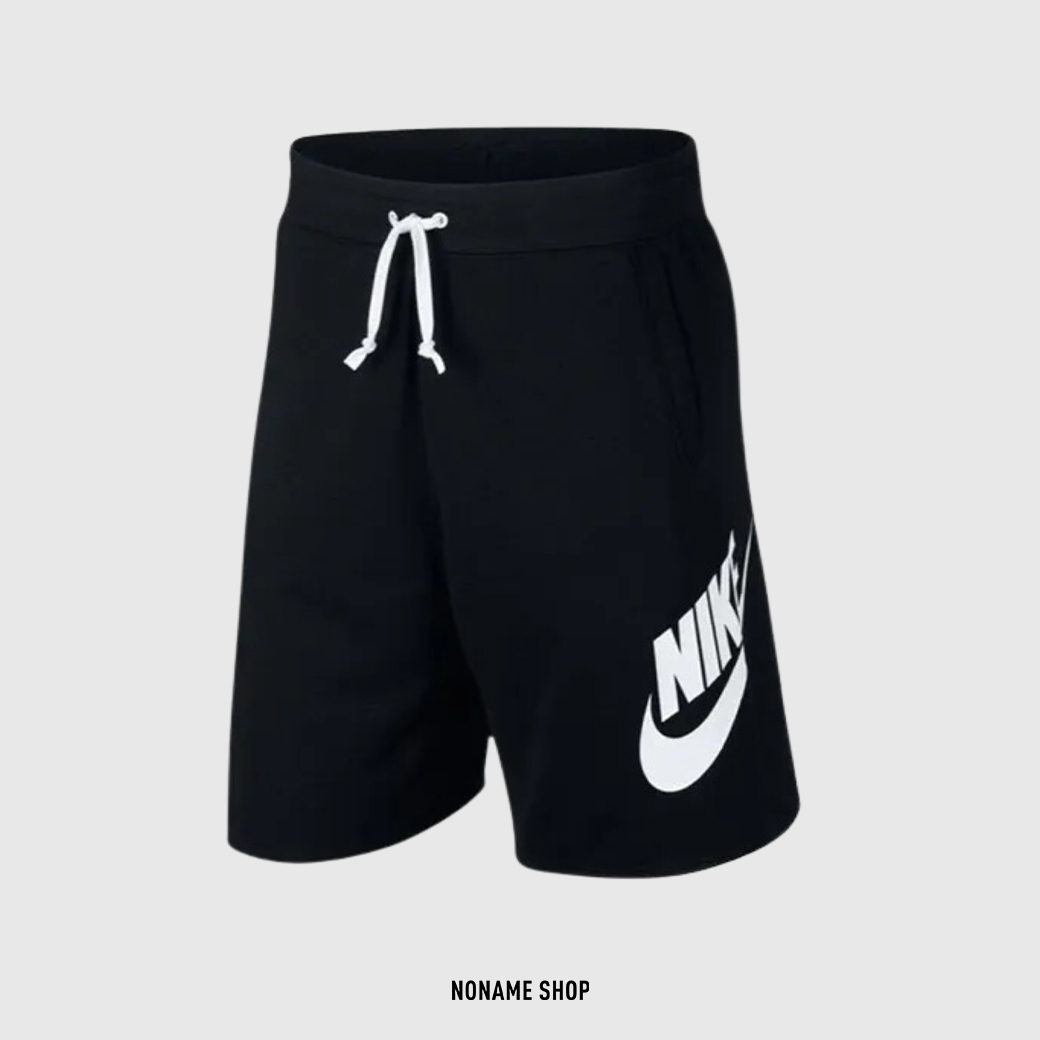 NIKE LOGO SHORTS  短褲 棉褲 大勾 不修邊 黑 (男款)