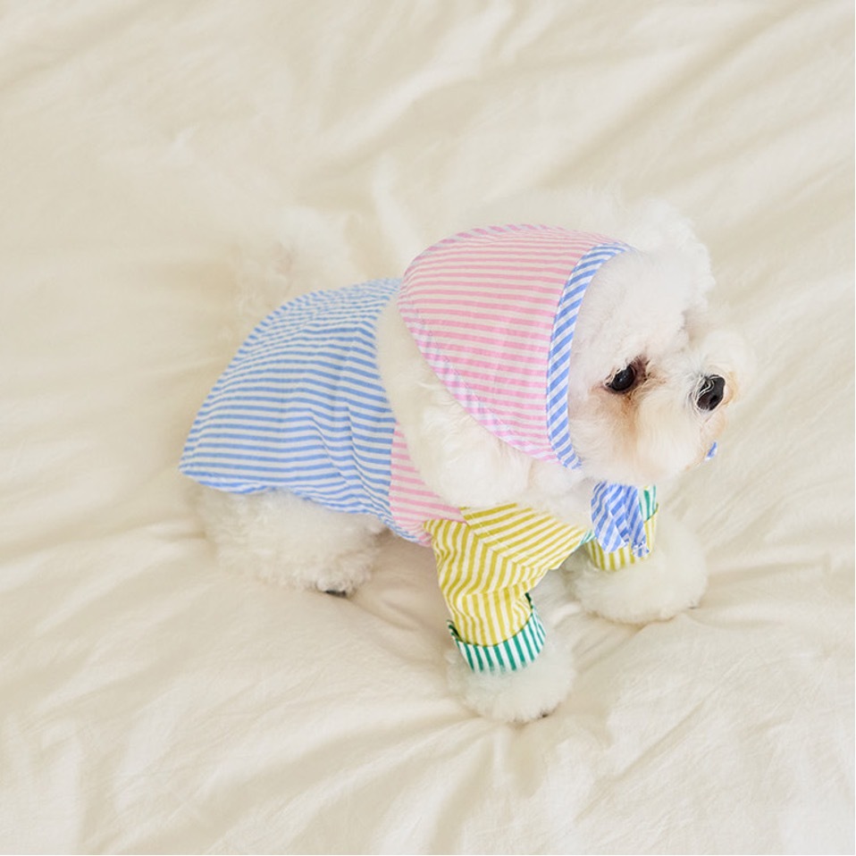 Noutti 彩色條紋拼接領巾（粉色S）