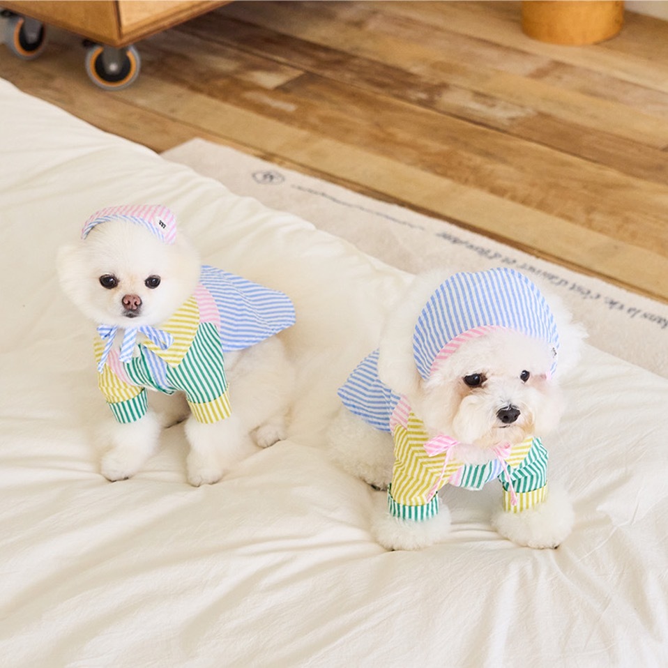 Noutti 彩色條紋拼接領巾（藍色M）