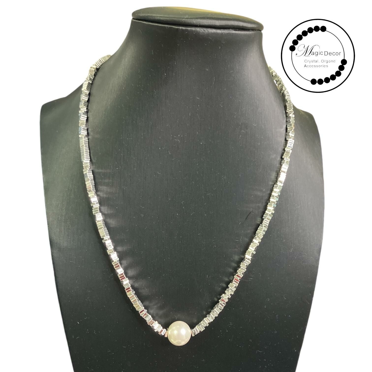 250703 - A25 黑膽石白銀電鍍小方塊貝珠頸鏈