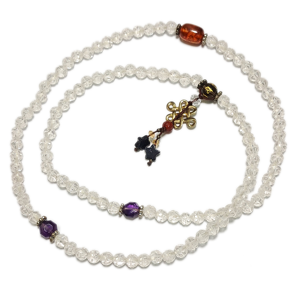 金絲琥珀&吉祥結&水晶蓮花108念珠6mm【十方】123827