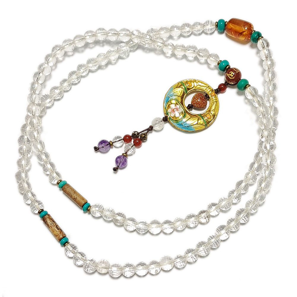 金絲琥珀&水晶{晶鑽}108念珠6mm【十方】127636