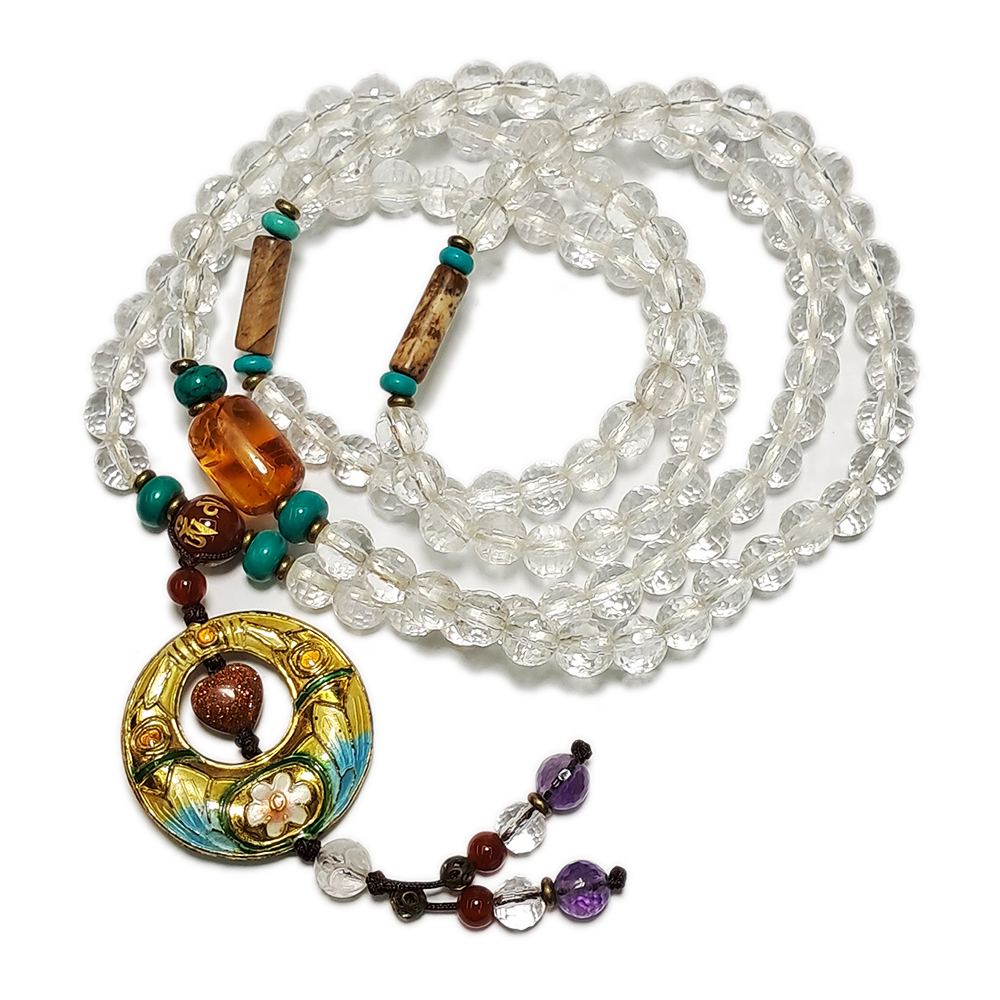 金絲琥珀&水晶{晶鑽}108念珠6mm【十方】127636