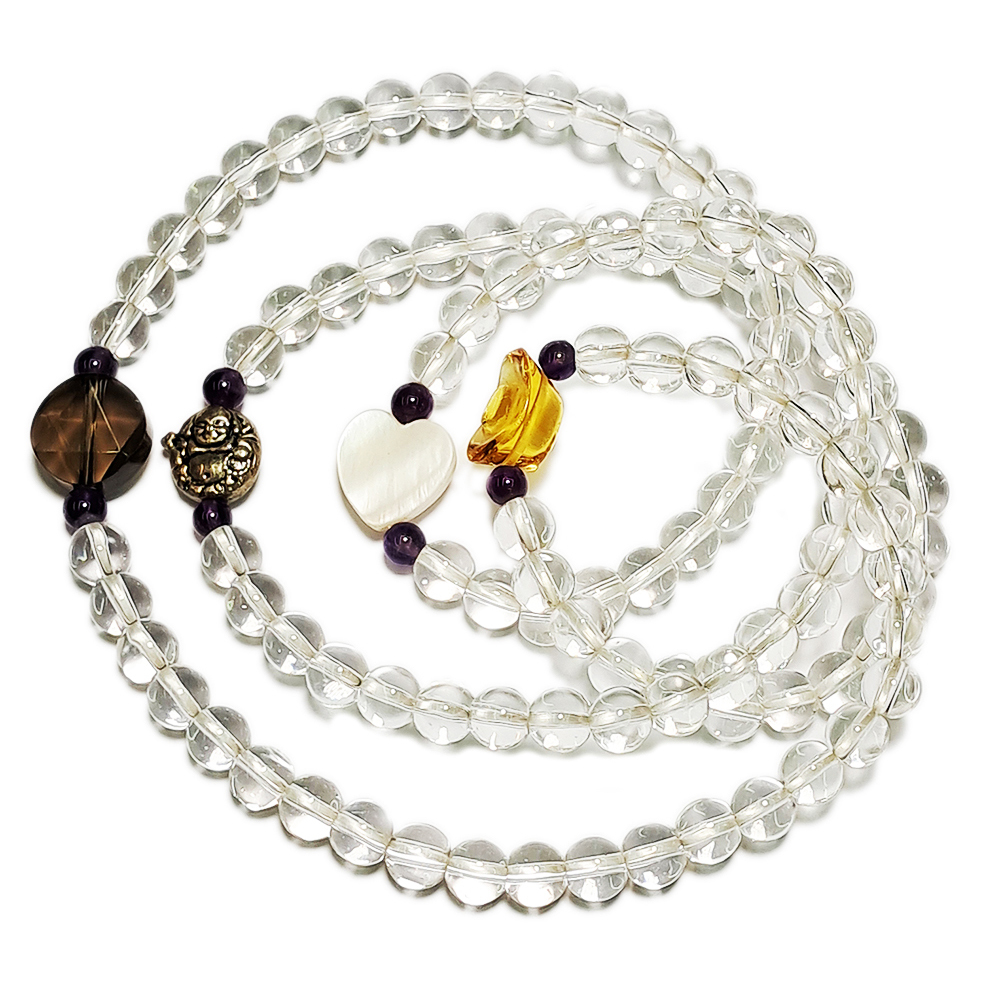 大衛星{茶晶}+水晶108念珠6mm【十方】143376