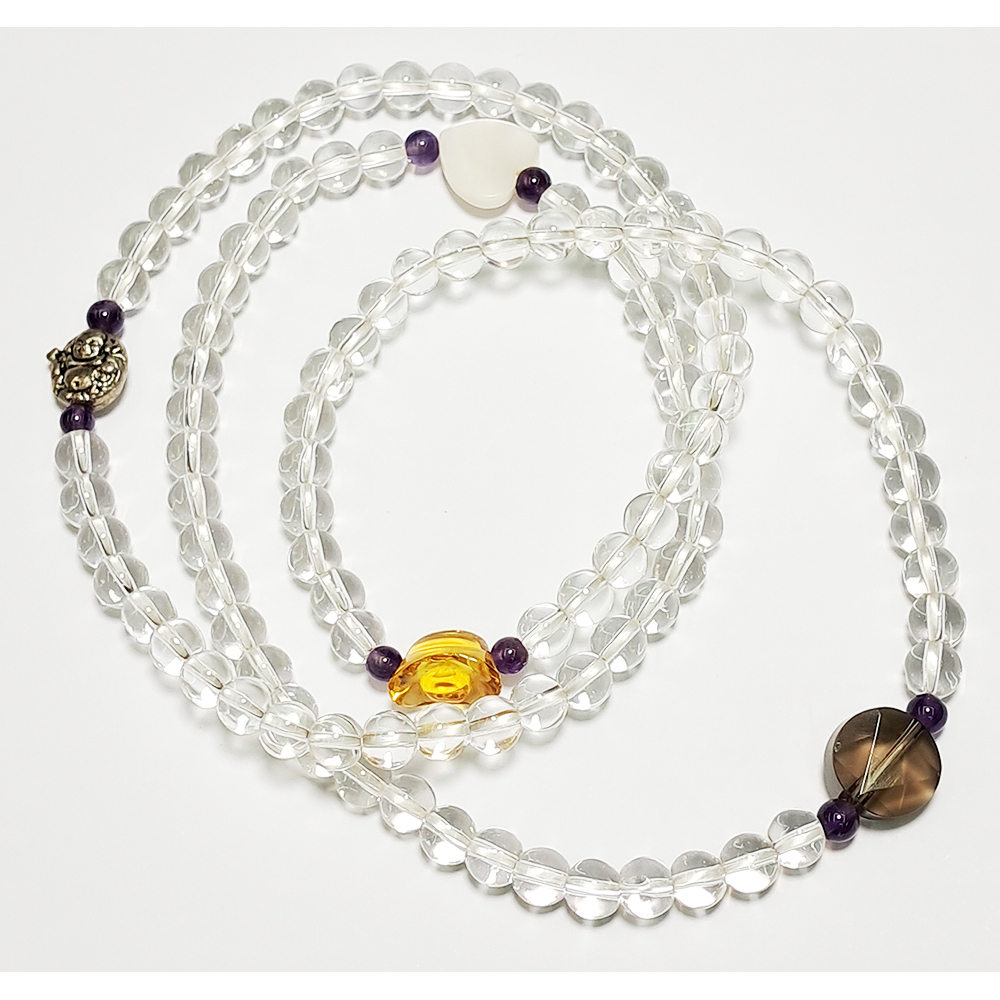 大衛星{茶晶}+水晶108念珠6mm【十方】143376