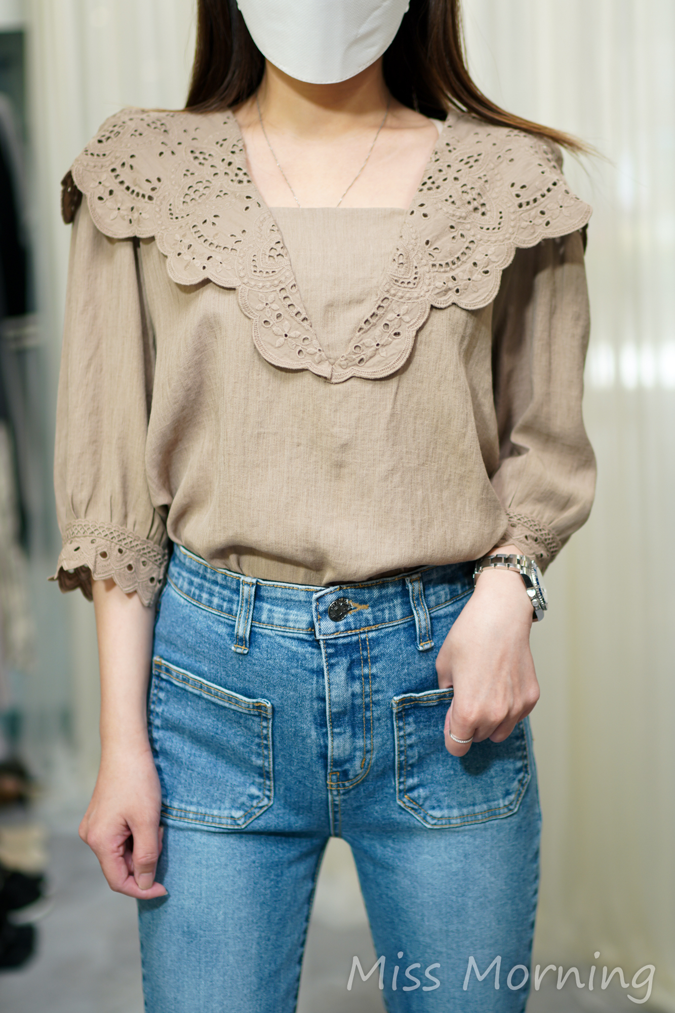 通花領中袖款上衣(14102)