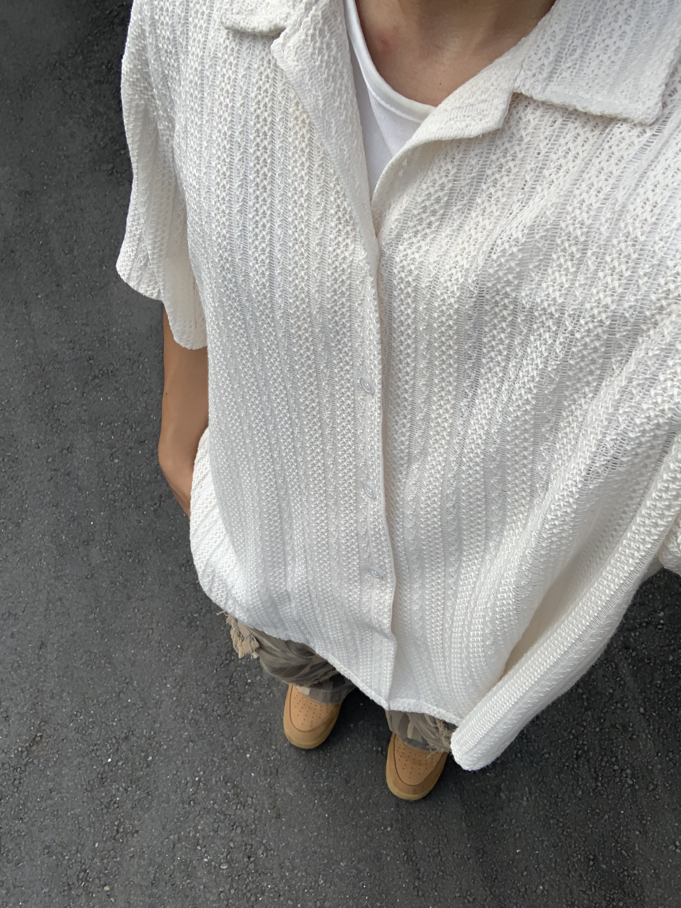 韓式慵懶 針織 微透 短袖 襯衫