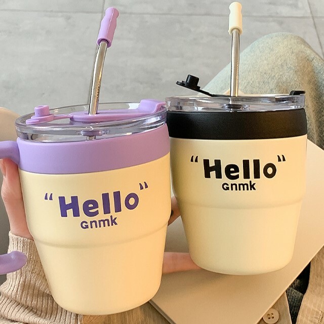 《4713》簡約英文字母吸管保溫杯480ml