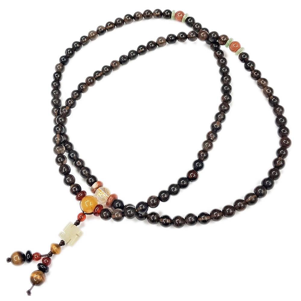 六字真言{水晶}&黑碧玉108念珠6mm【十方】127279