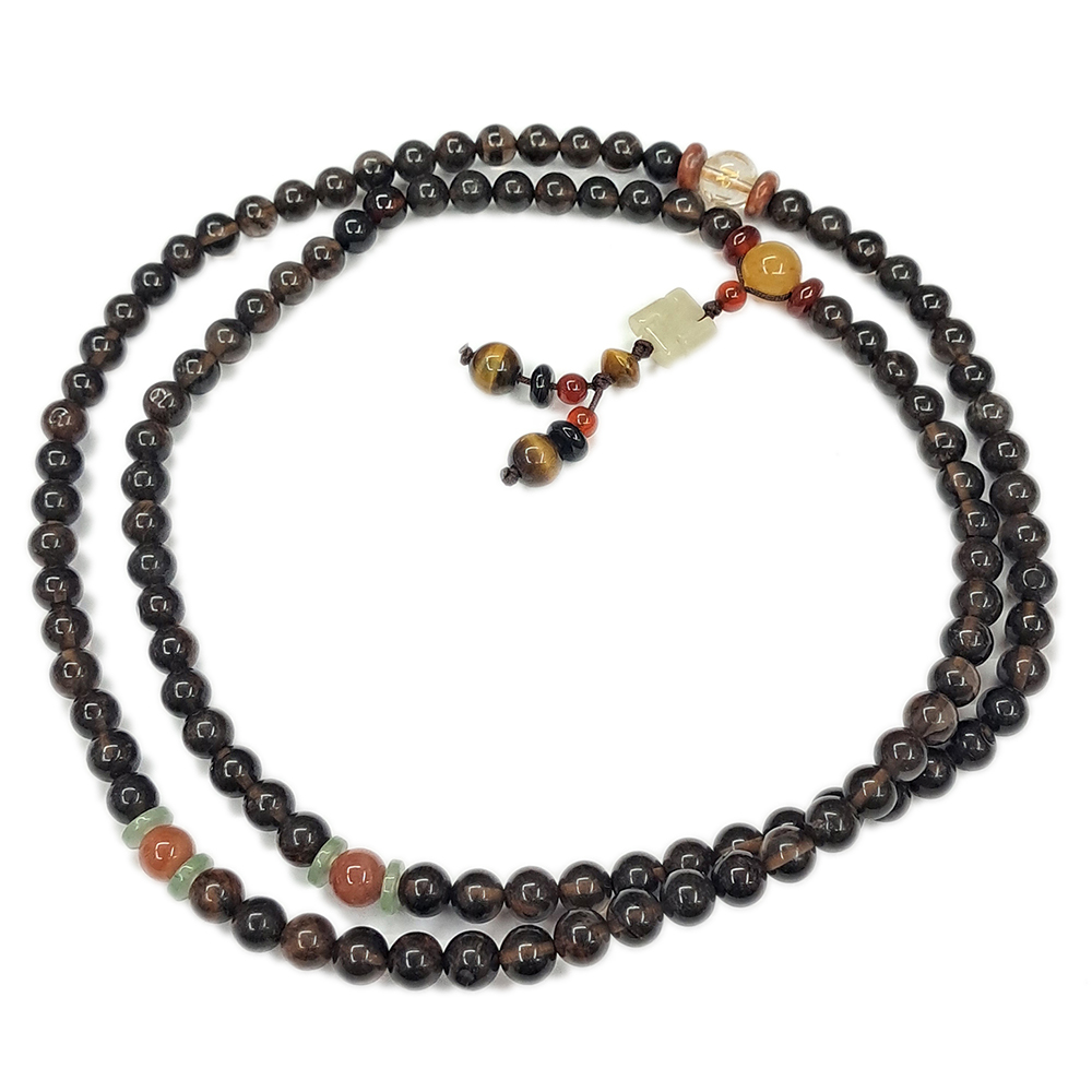 六字真言{水晶}&黑碧玉108念珠6mm【十方】127279