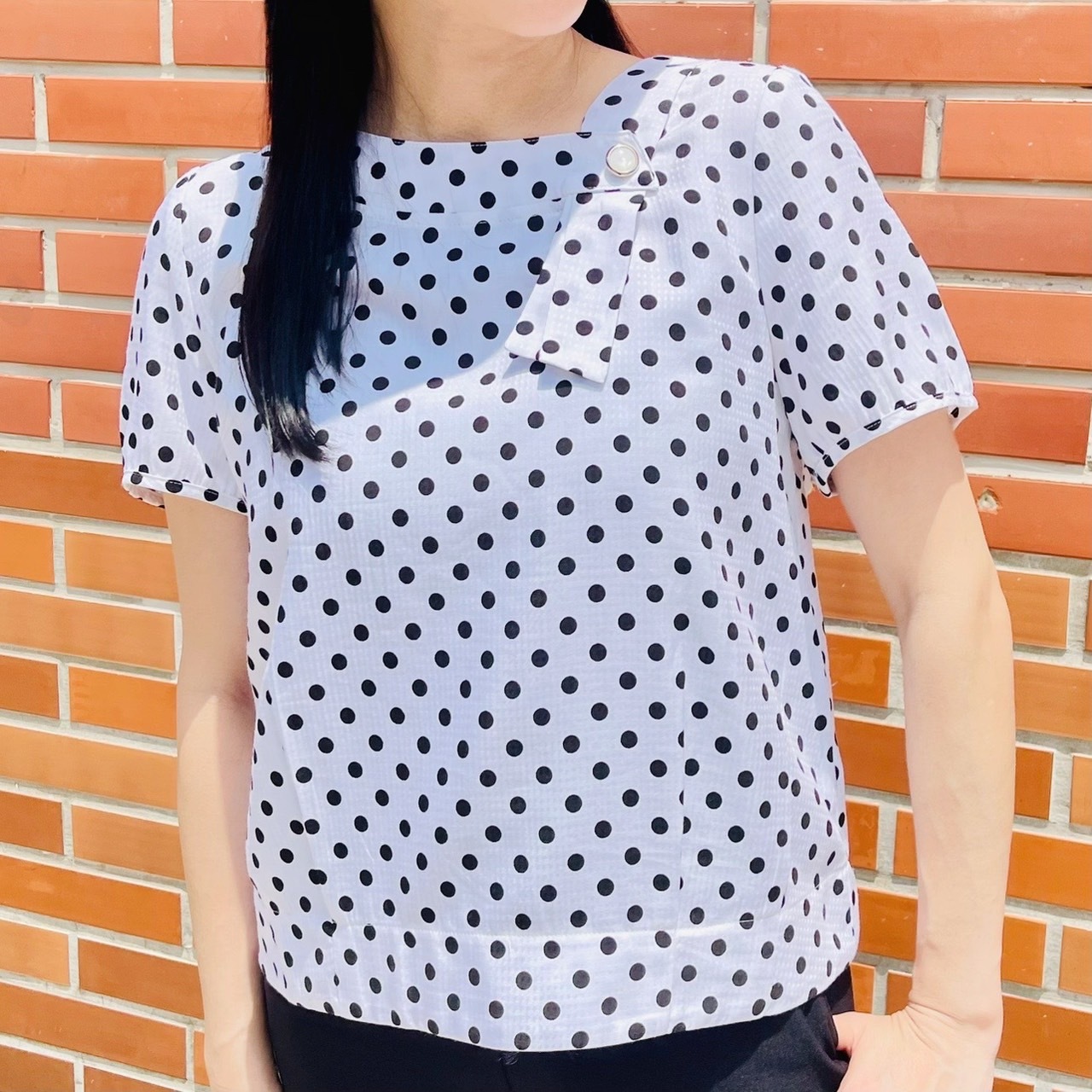 OL時尚復古波點優雅氣質造型領口修身上衣U6203