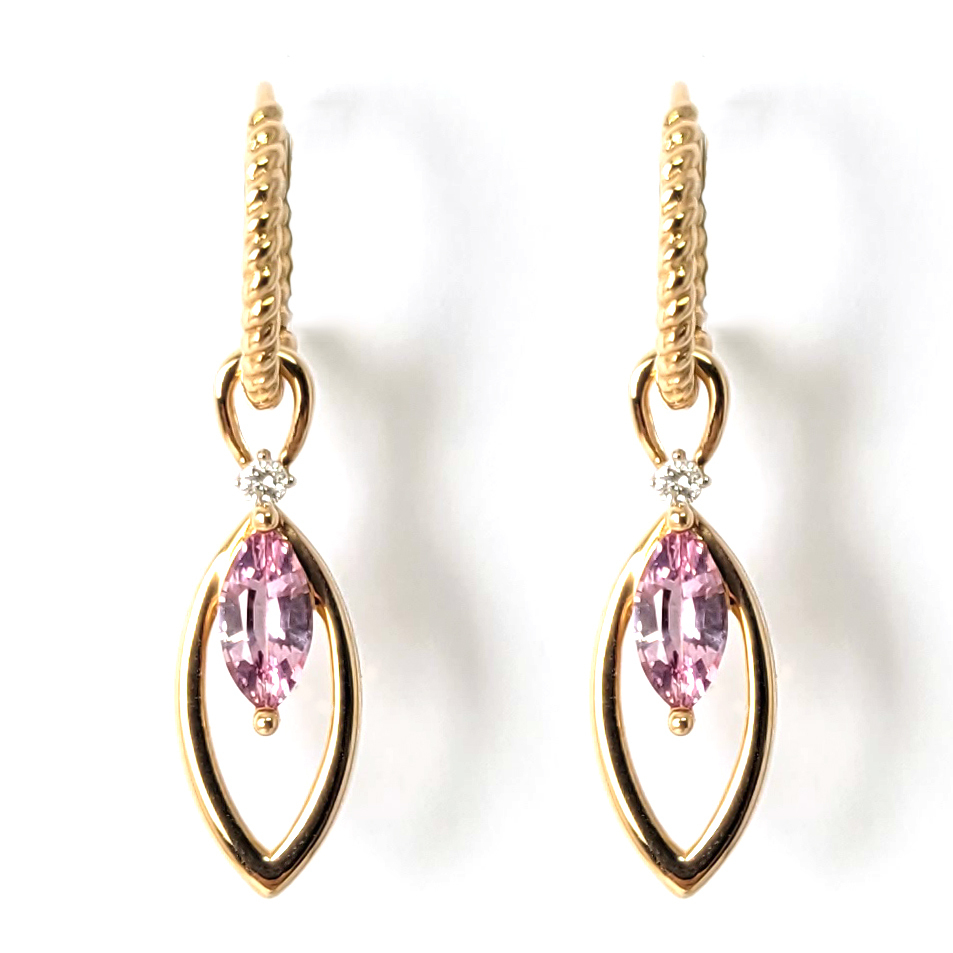 18K玫瑰金天然鑽石粉紅藍寶吊墜