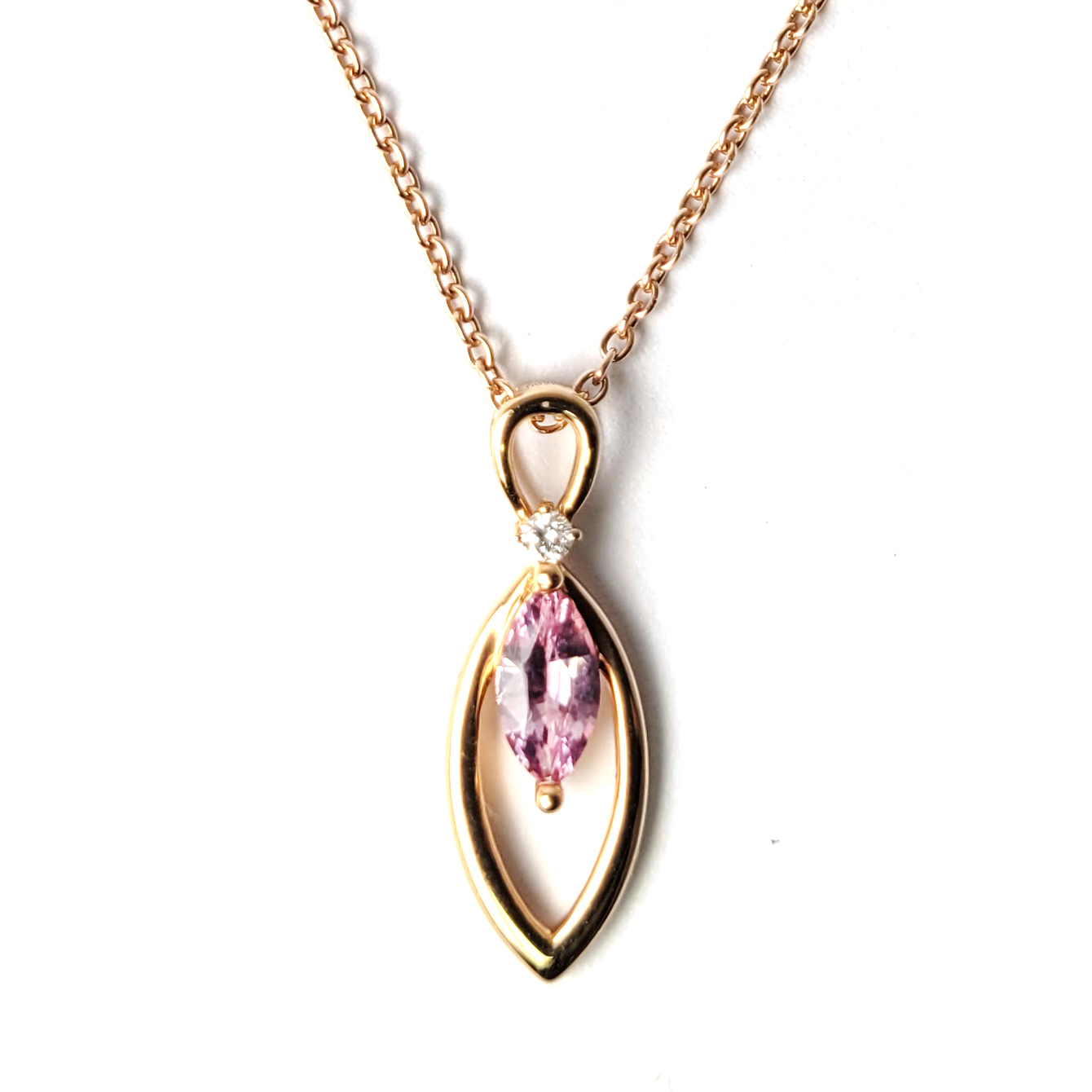 18K玫瑰金天然鑽石粉紅藍寶吊墜