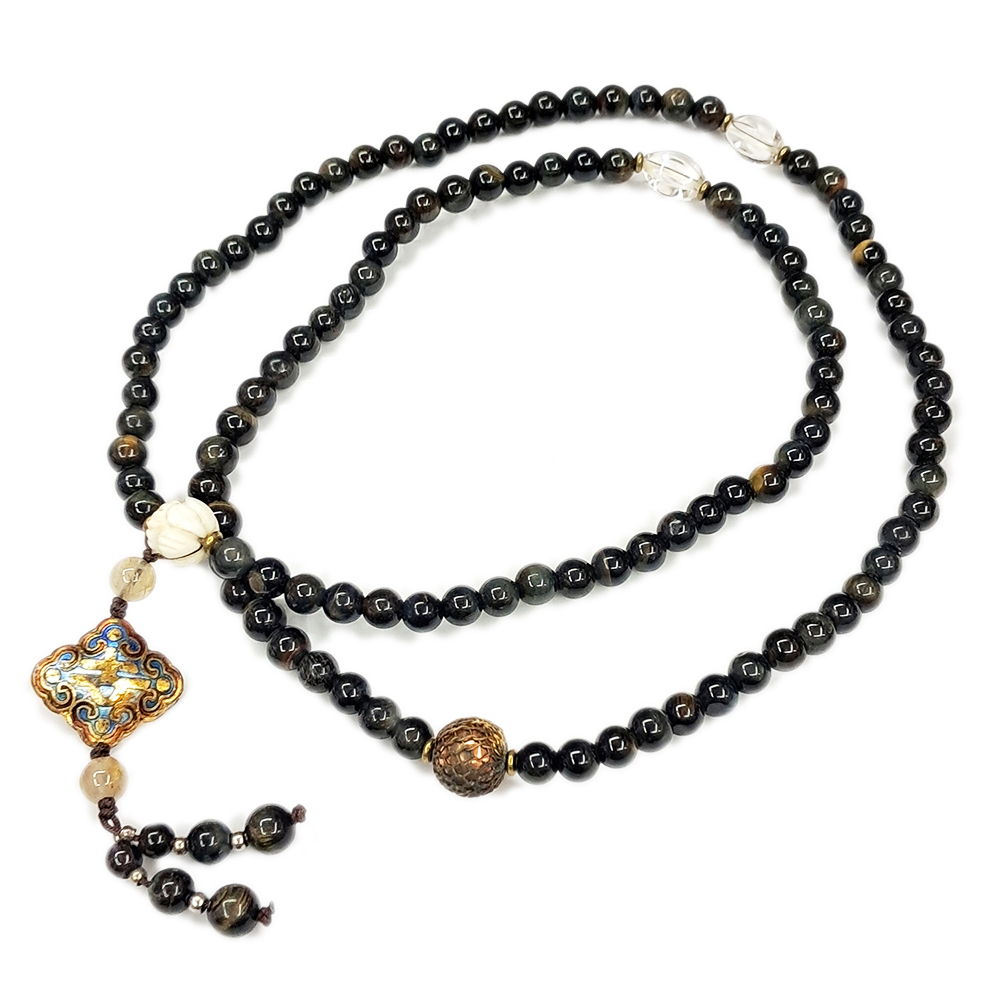 金如意{琺瑯}&藍虎眼108念珠6mm【十方】127337