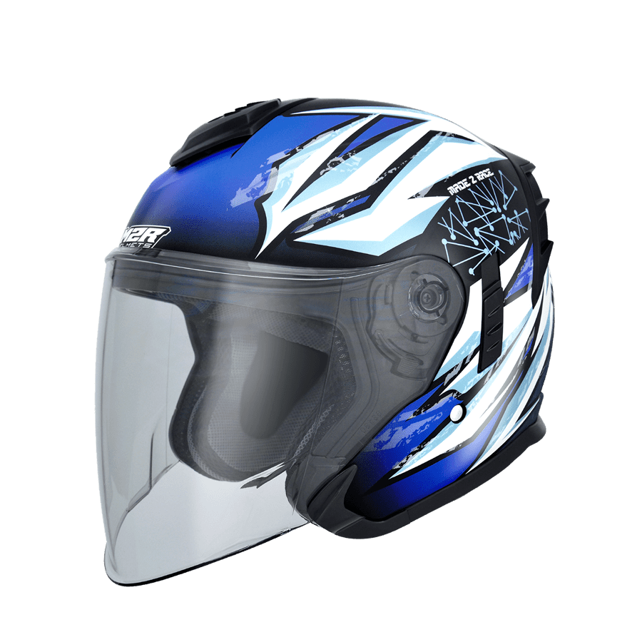 M2R FR-2 紀念版 #18 亮面黑藍 彩繪 3/4罩 內墨片款式