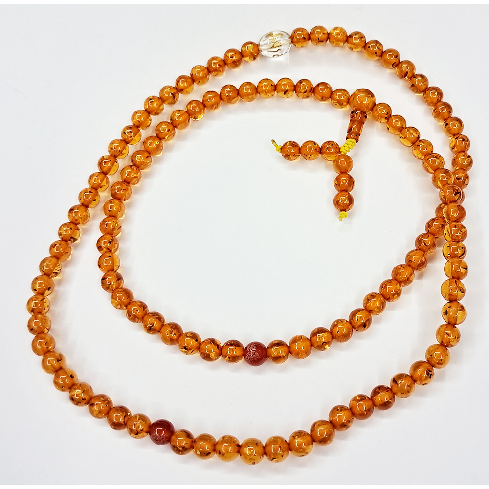 六字真言水晶金絲琥珀108念珠6mm【十方】146655