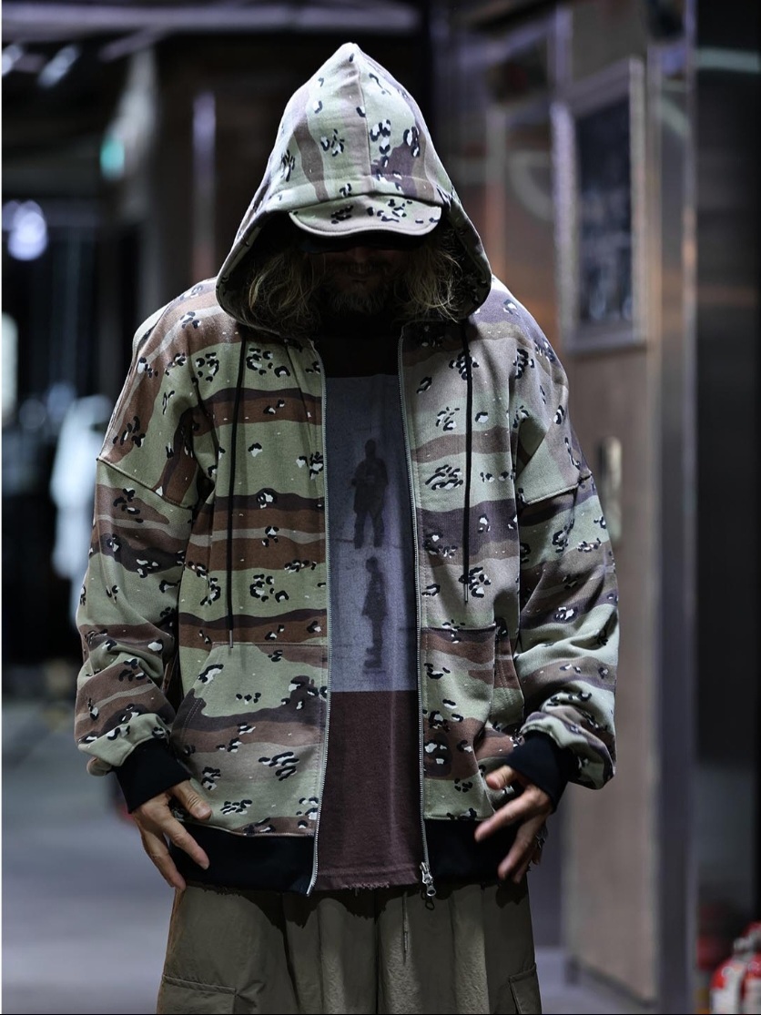 (韓國獨家特價)99印刷沙漠迷彩拉鍊連帽外套