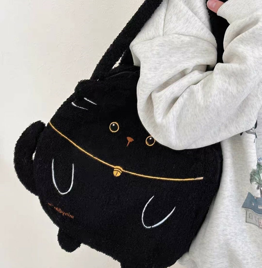 可愛貓咪毛絨肩包