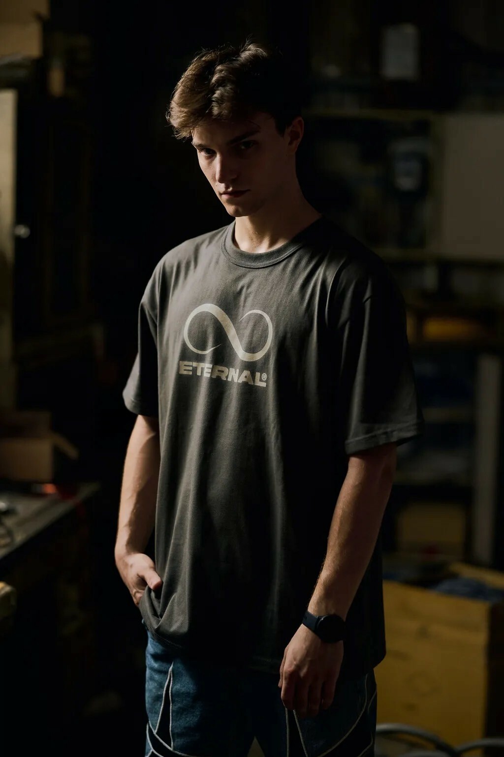 ETERNAL 月光永恆符號Logo 鐵灰短袖 T