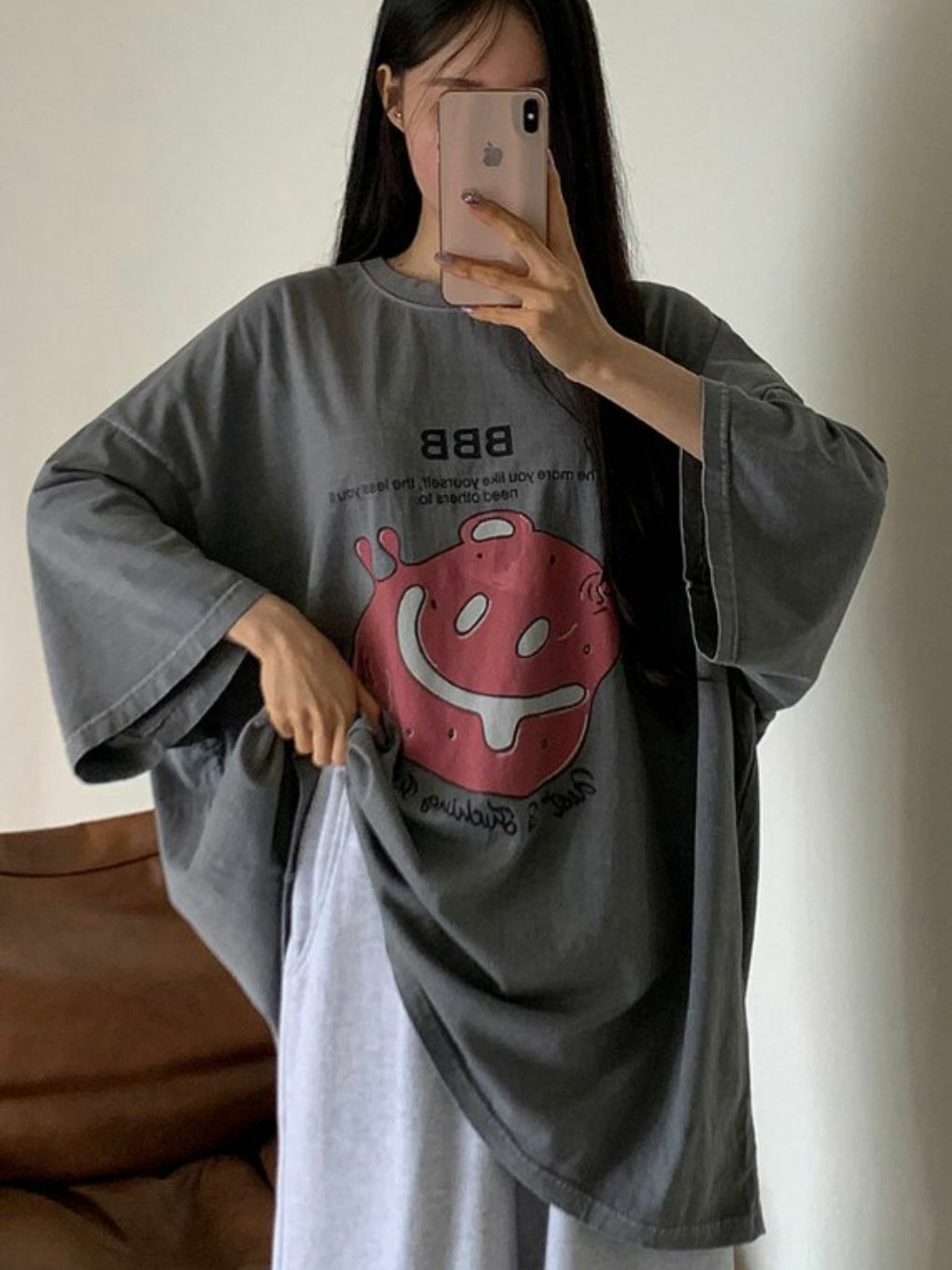 OverSize洗水英文字圖案短袖Tee T5563