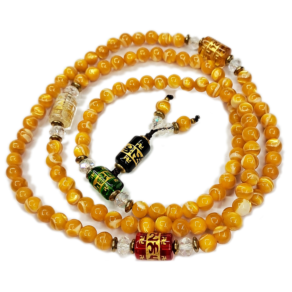 六字箴言(五行珠)黃金硨磲108念珠6mm【十方】133178