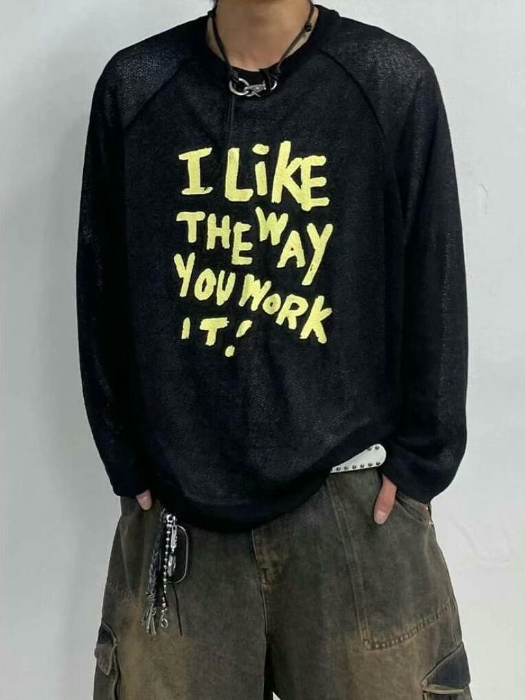 英文字長袖線衫 T5578