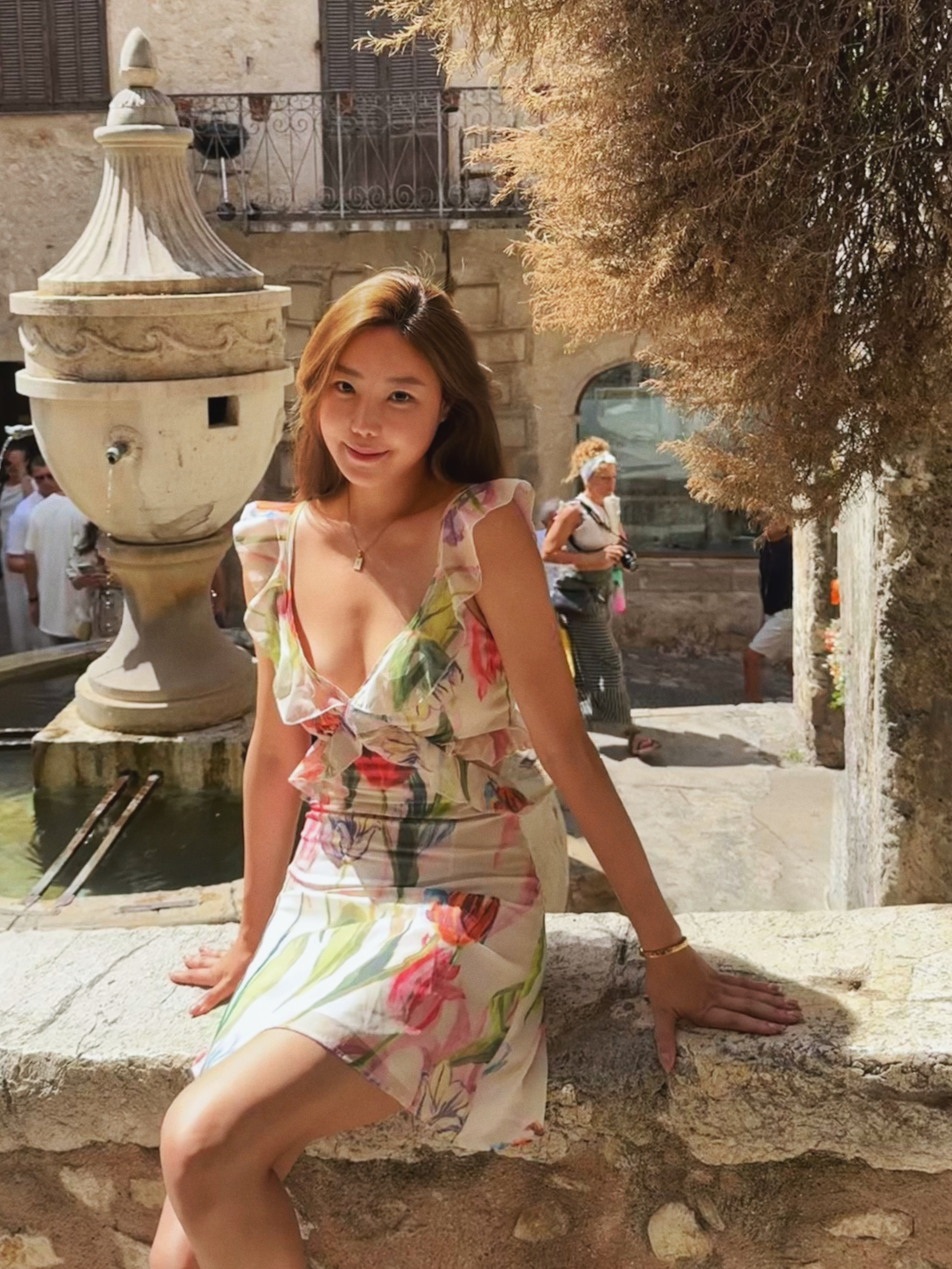 French Holiday 浪漫印花挖腰短洋裝