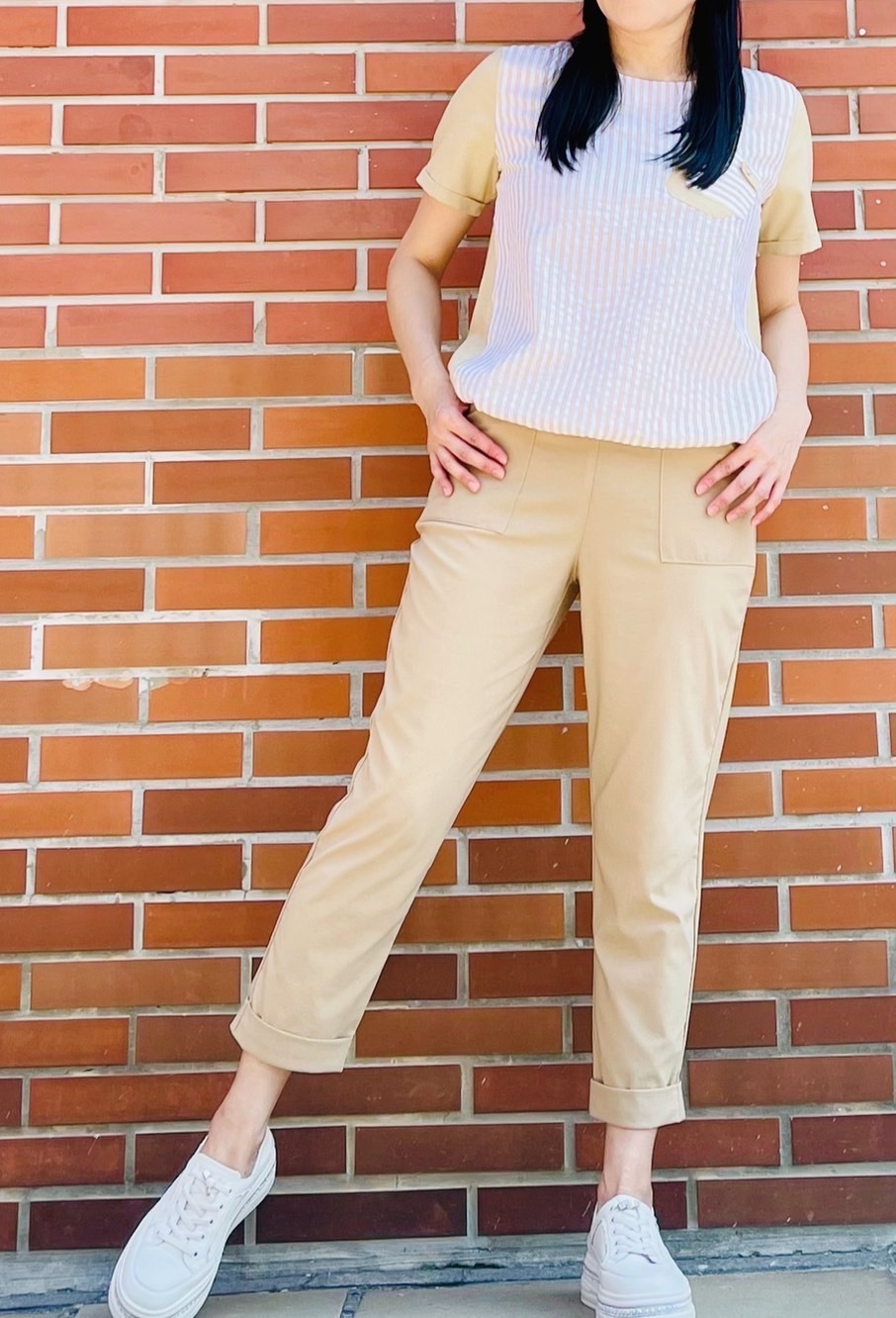 OL休閒時尚彈力涼感紗褲口反摺修腿八分褲U6801