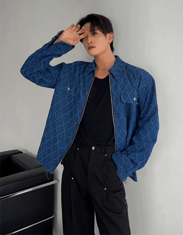 鑽石切割拉鍊襯衫夾克