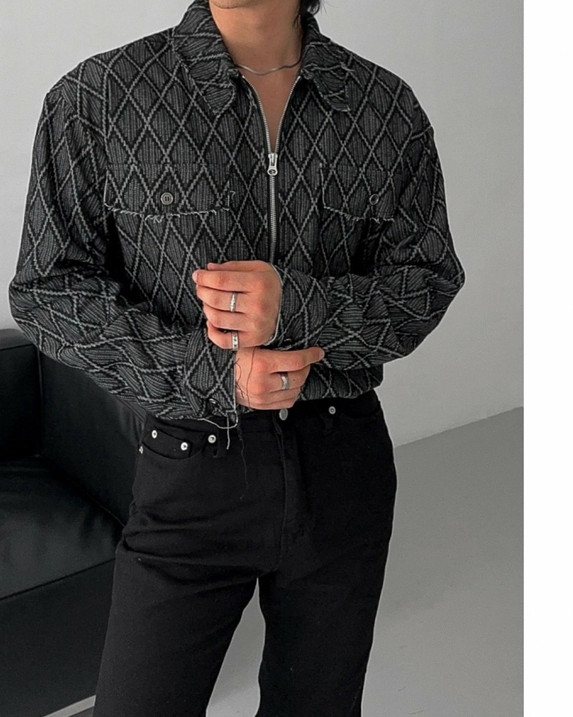 鑽石切割拉鍊襯衫夾克