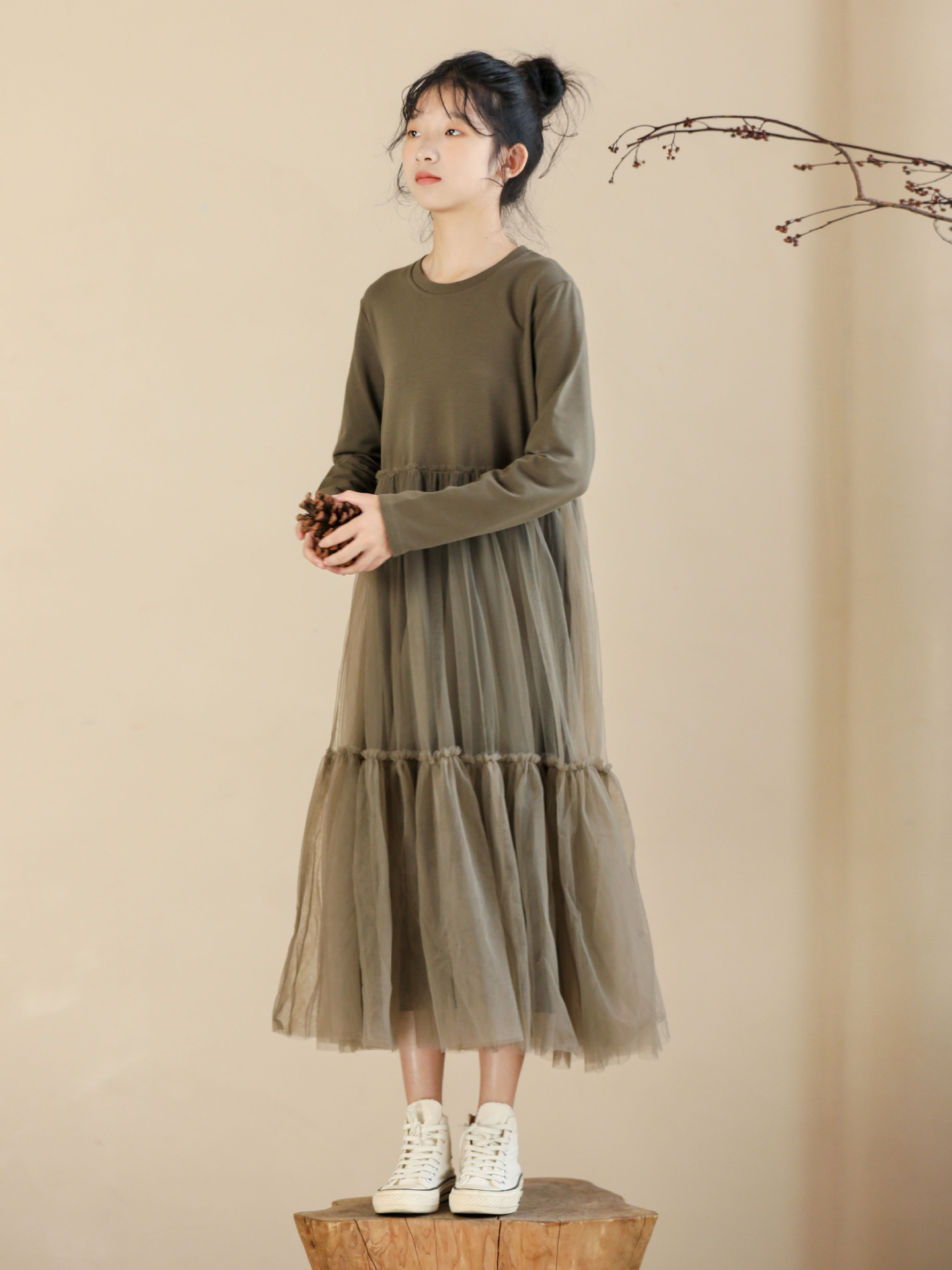 日系 甜美森林系網紗拼接裙