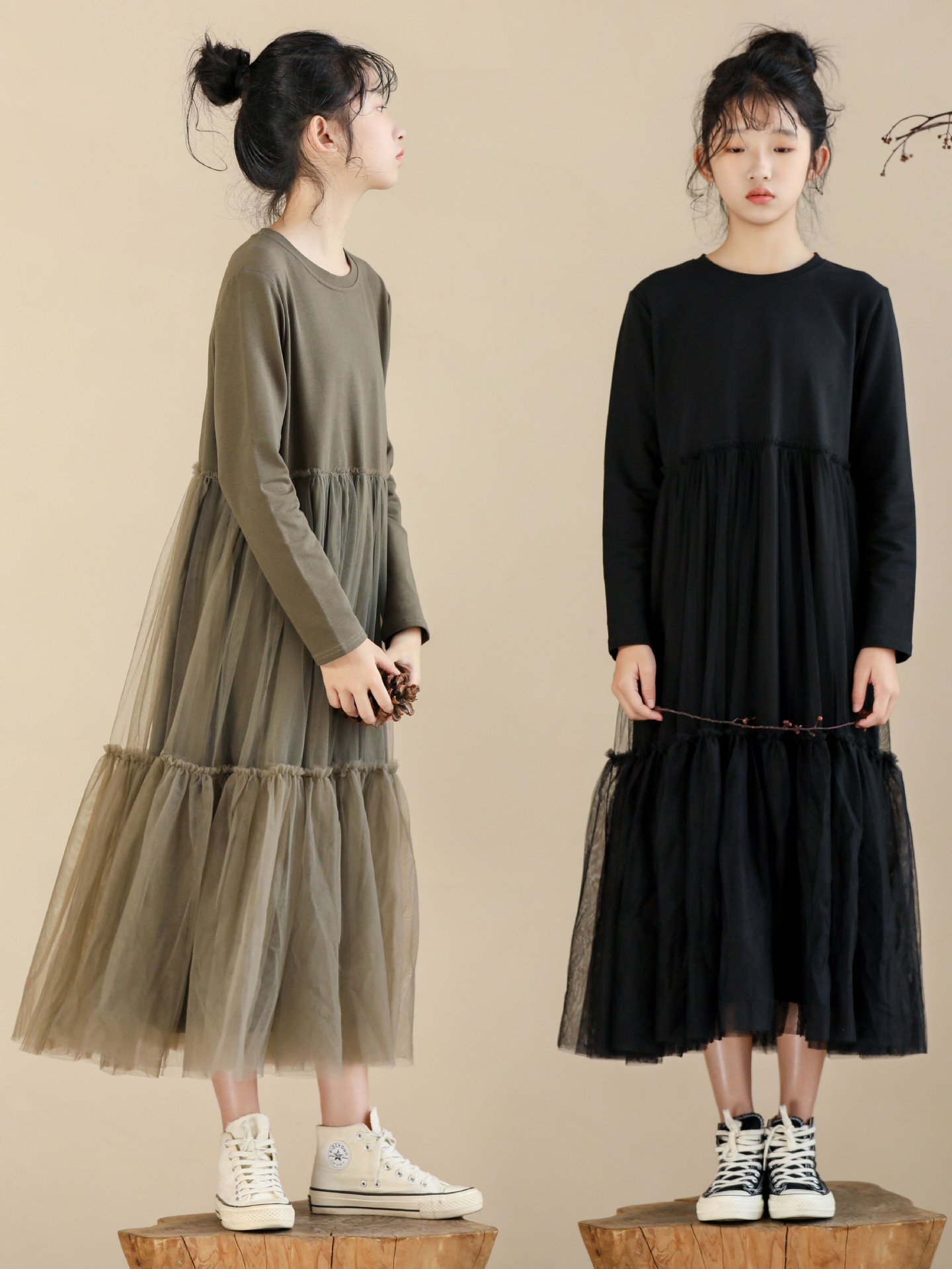 日系 甜美森林系網紗拼接裙