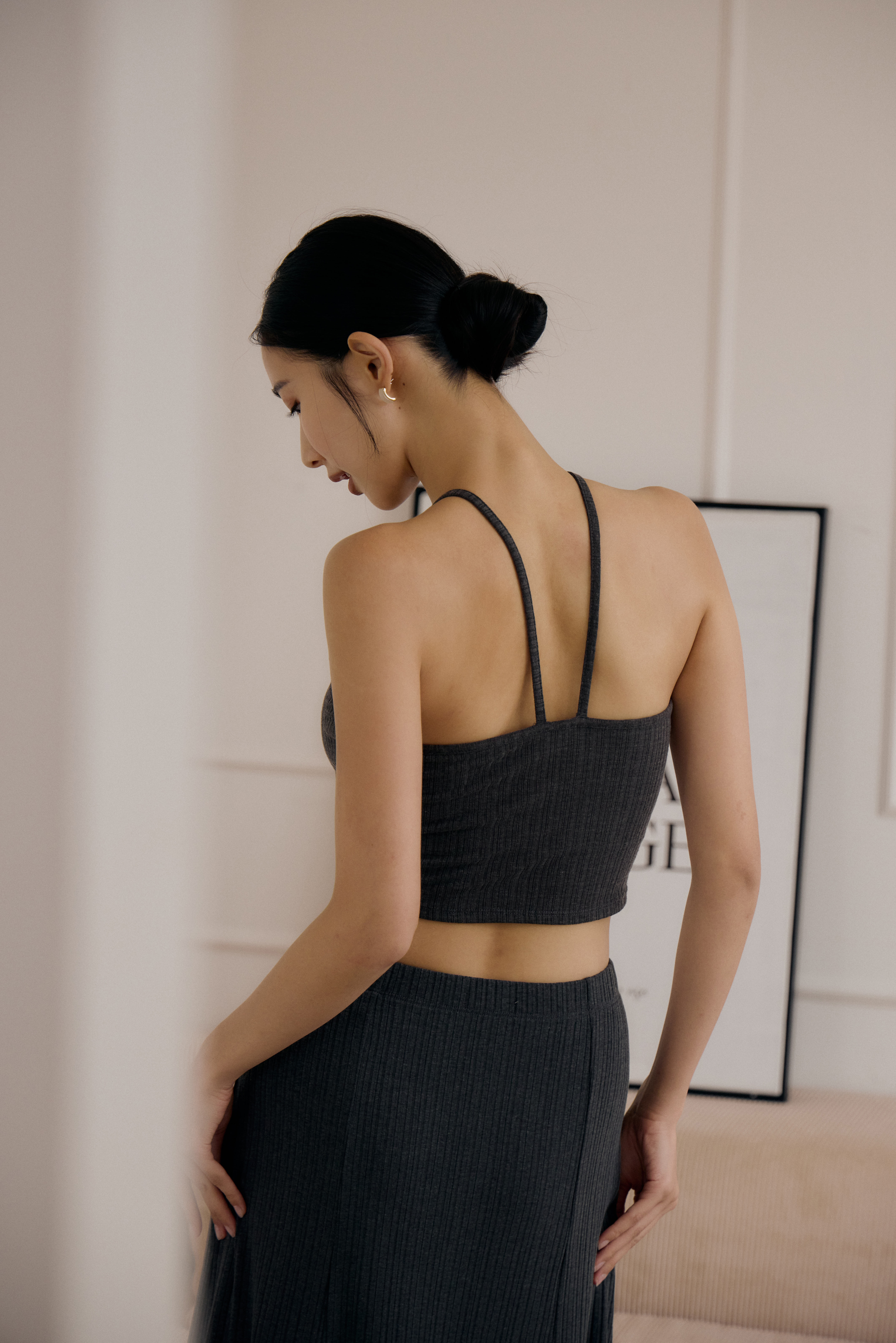 法式削肩BRA TOP背心- 深灰