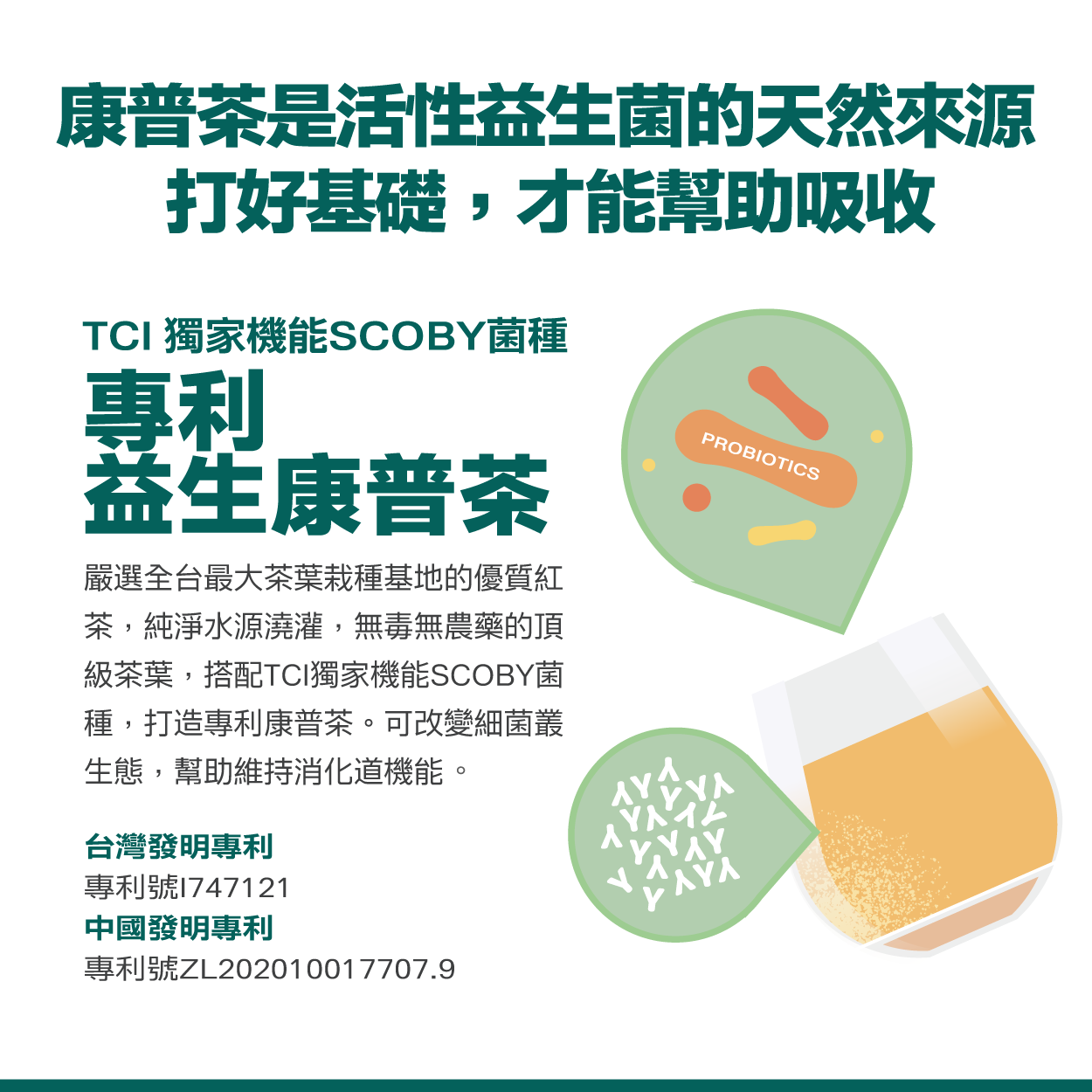 專利益生康普茶，幫助維持消化道機能