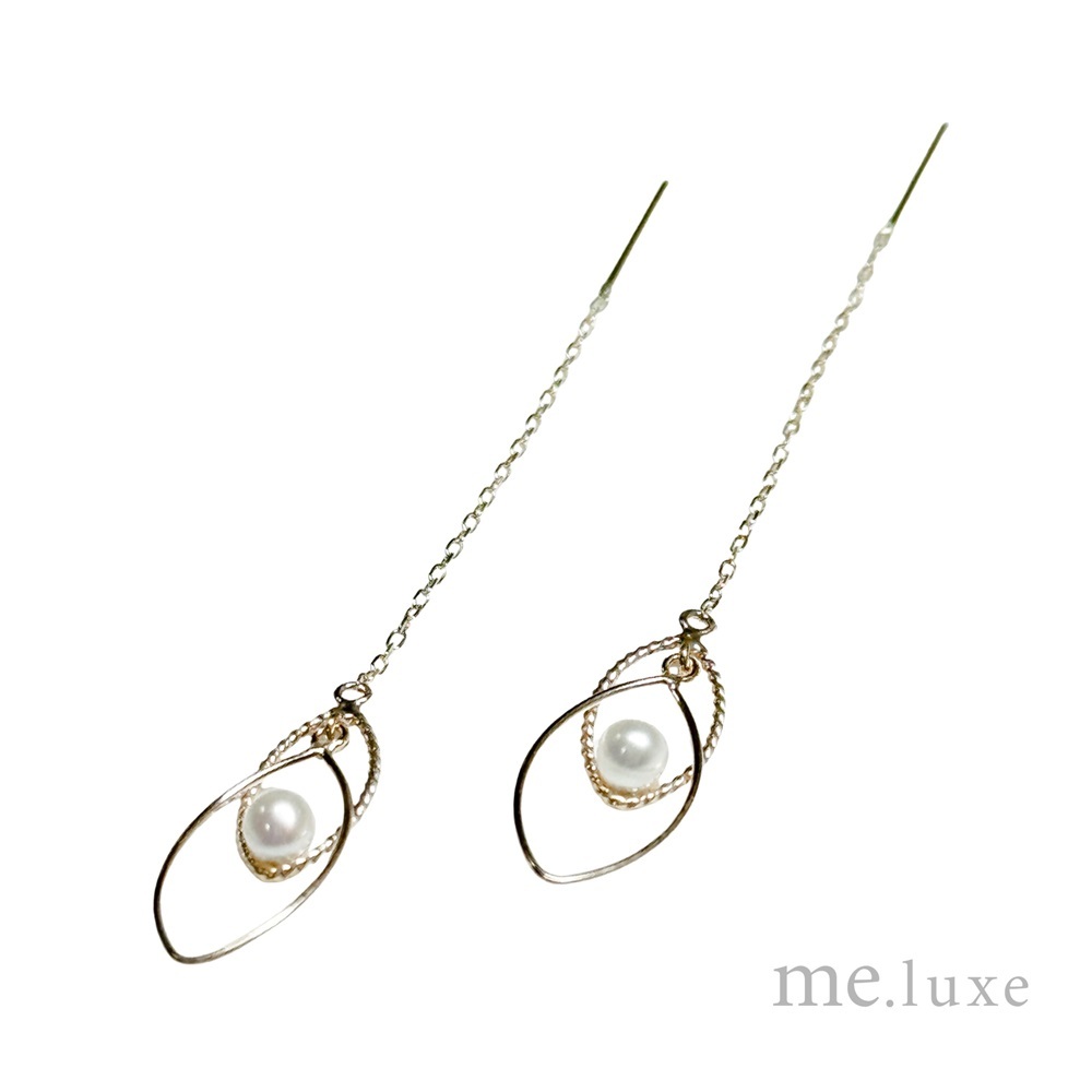 【me.luxe】K10雙葉珍珠耳鍊