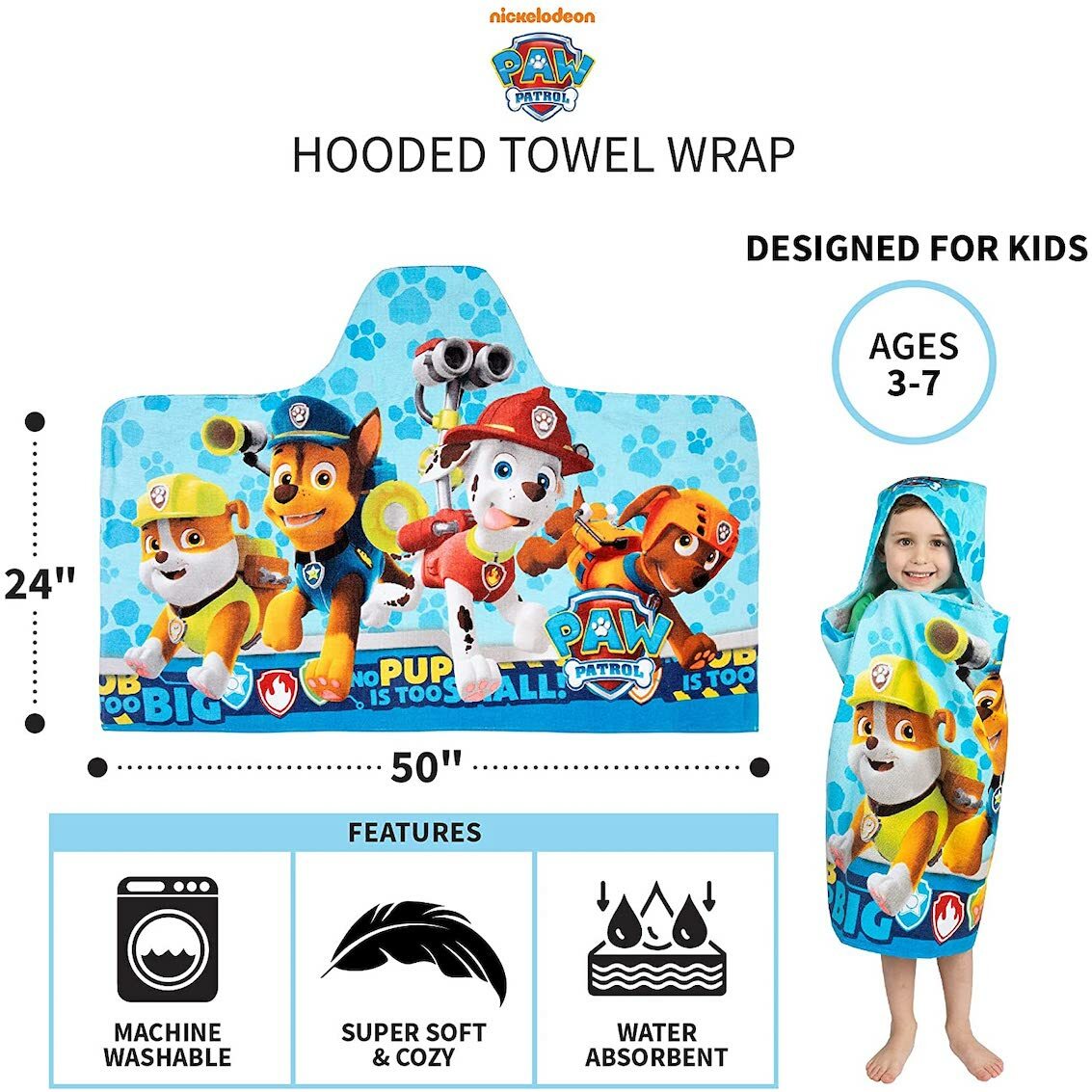 美國 Paw Patrol Boy 超柔軟棉質連帽浴巾