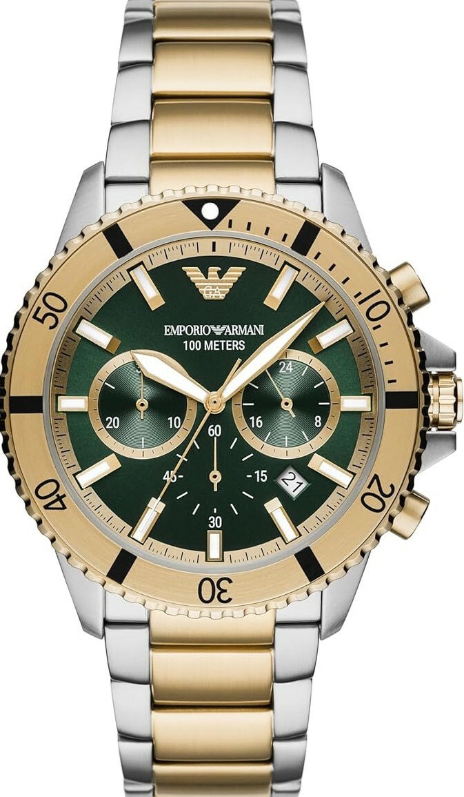 萬年鐘錶 - ARMANI  亞曼尼  精品腕錶  魅力金色款三眼計時男錶 AR11586  錶徑43MM