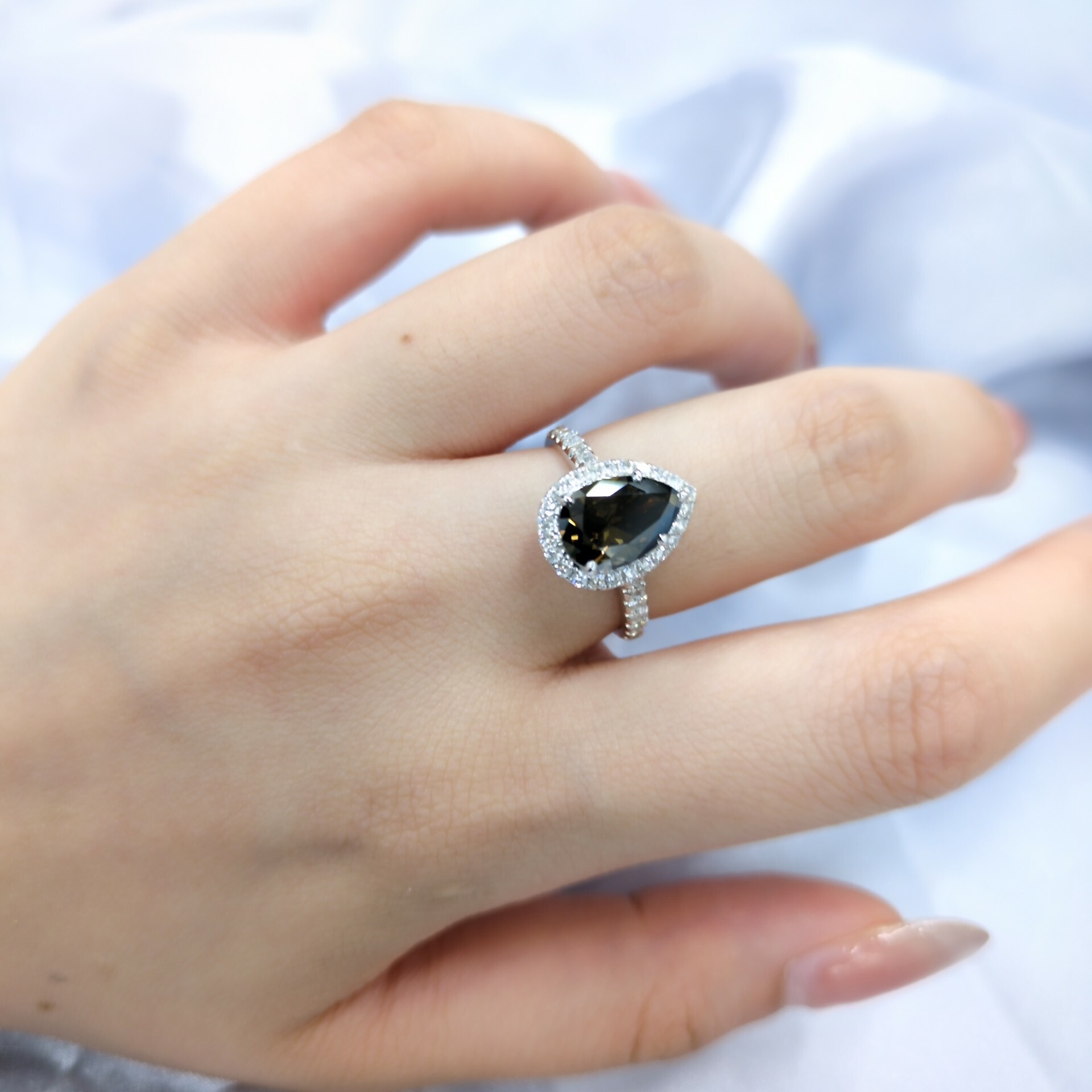 18K White Gold 2.25ct Fancy Dark Brown Pear Shaped Diamond Ring