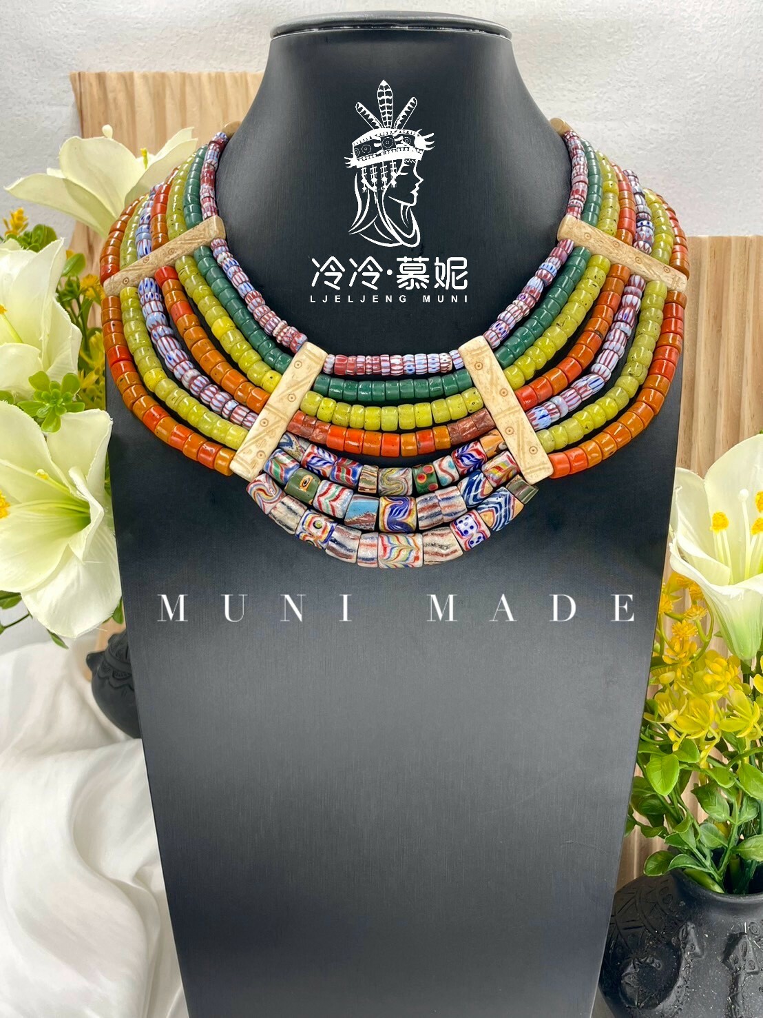 Muni-No.27貿易老珠七排複串短鍊52cm