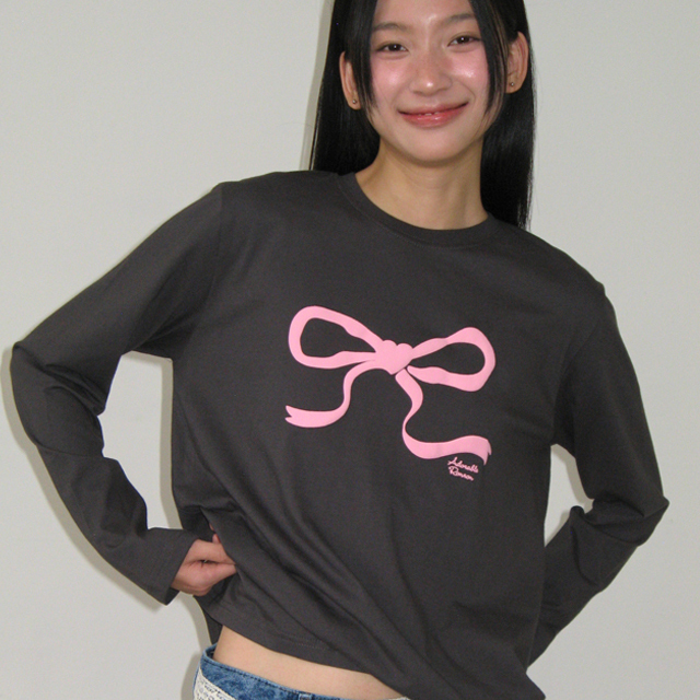 RONRON EMBO HEART RIBBON BASIC FIT LONG SLEEVE